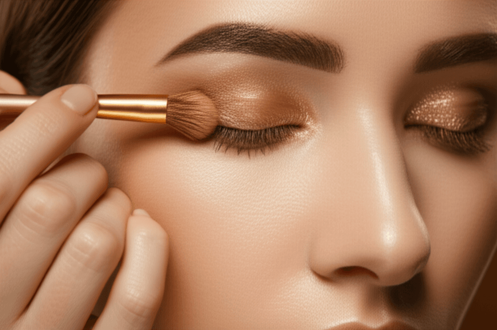 Woman applying makeup confidently